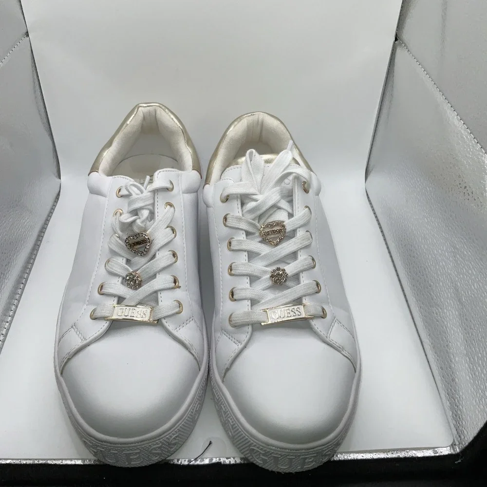 Guess Colton Charms Woman Sneakers White And Gold Size 9 1/2 M